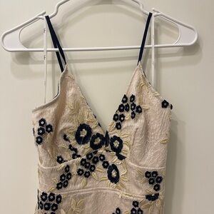 Lulus navy, cream, and gold flowery dress